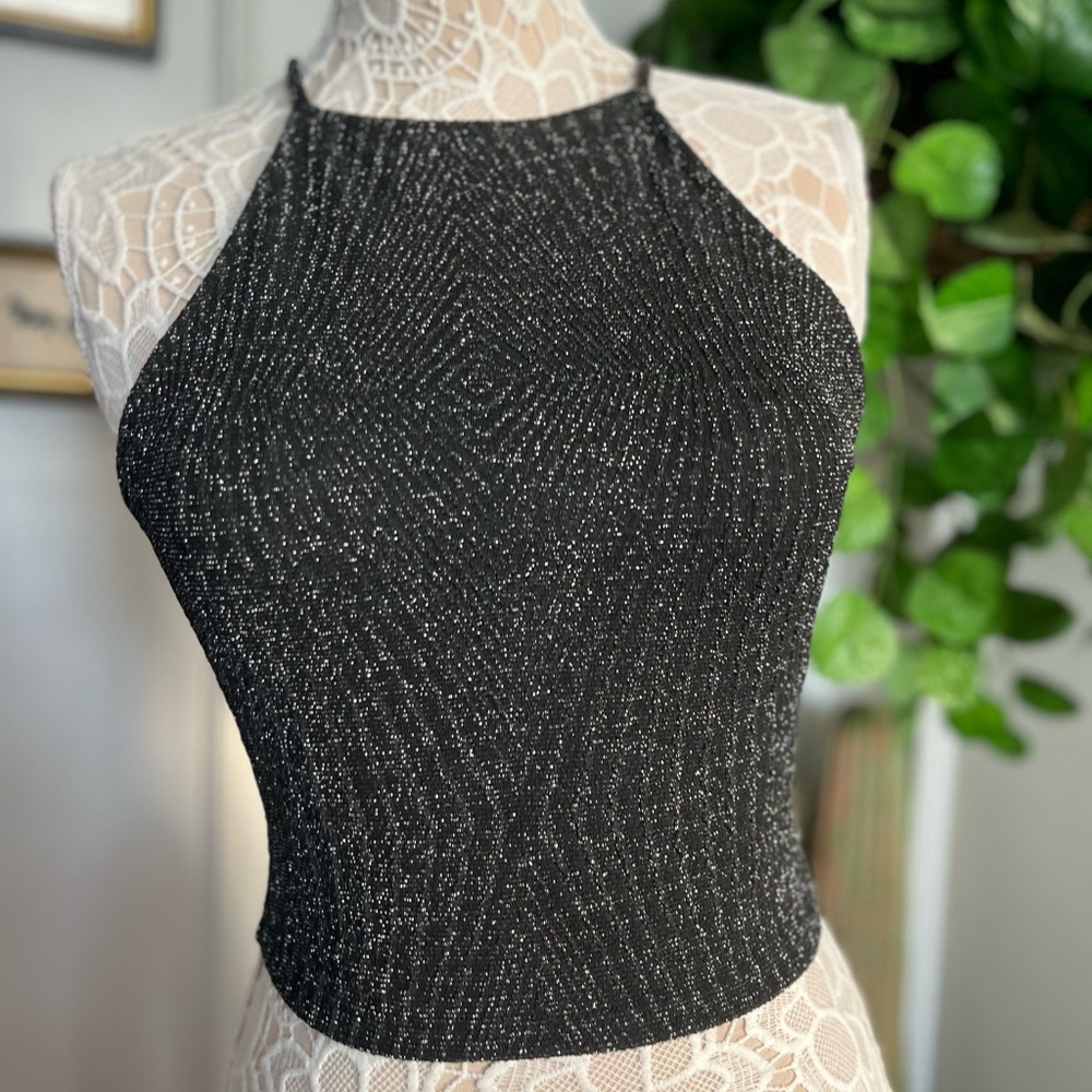 Haute Monde Black and silver Sparkle Crop Top Medium